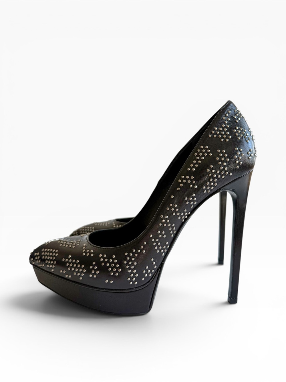 Saint Laurent YSL Janis Studded Pumps EU 38.5 Black Leather Geometric Stiletto - Picture 5 of 8
